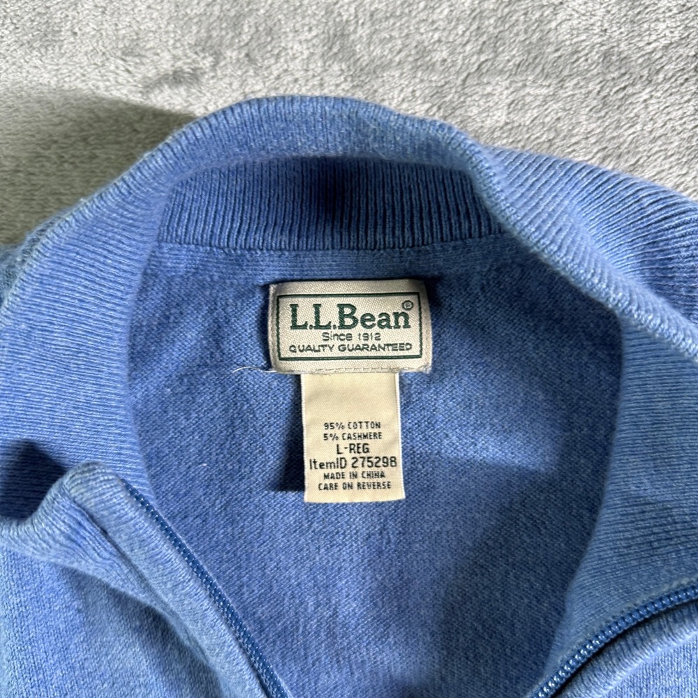 LL Bean Cotton Cashmere 1/4 Zip Pullover Sweater Knit Top Blue L - Picture 3 of 7